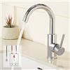 Auralum Rubinetto da cucina a bassa pressione per cucina/bagno, girevole a 360°, rubinetto da cucina a bassa pressione con 3 collegamenti per caldaia, rubinetti in ottone cromato