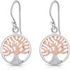 DTPsilver® Orecchini Pendenti Piccoli a Gancio in Argento sterling 925 e Placcato in Oro Rosa - Bicolore - Simbolo dell'Albero della Vita - Lunghezza: 28 mm - Diametro 14 mm