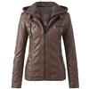 LOIJMK Giacca da motociclista da donna in pelle, con cappuccio, giacca da motociclista Funky, sottile, in similpelle, alla moda, con cappuccio, a maniche lunghe, per le mezze stagioni, slim fit, marrone, S
