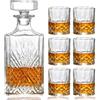 Joric Set di 7 decanter per whisky in cristallo e bicchieri da whisky, set di shaker in cristallo con 6 bicchieri da whisky, set da uomo