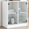 QJBSAVVA Mobile con Ante, Armadio Ufficio Mobiletto Bagno Basso Vetrinetta Espositiva Mobile Bar Per Casa Adatto per Soggiorno Cucina Ingresso Balcone in Vetro Bianco 68x37x75,5 cm