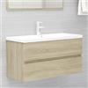 Gecheer Mobile da Bagno,Sospeso,Pensile,a Muro,Moderno,con Rubinetto e Scarico,con Lavabo Lavandino Integrato,in Legno Multistrato,Rovere Sonoma 90x38,5x45 cm