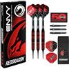 RED DRAGON Darts - Envy Series 18g Barile/ 20g Peso Pieno - Nero e Rosso Ottone Professionale Set di Freccette Punta Morbida con Voli, Aste e Custodia