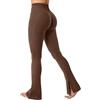 ZAAYO Flared Split Hem Leggings da donna Invisible Scrunch Butt Sport Leggings a vita alta, mini pantaloni da yoga, da donna, lunghi, push up, opachi, sportivi, Marrone scuro , M