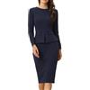 Allegra K Vestiti Aderenti da Donna Girocollo Maniche Lunghe Casual da Lavoro Outfits Abito a Tubino Peplum, Blu reale, XS