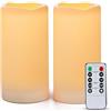 AMAGIC Candele impermeabili senza fiamma, 7,6 x 15,2 cm, per esterni, a batteria, con telecomando e timer, in plastica, color avorio, non si sciolgono, set da 2