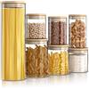 arendo Set di 7 Contenitori Ermetici per Alimenti in Vetro, da 8,5 x 10 cm a 10 x 30 cm, 0,56 a 2,35 litri, Brocca in vetro borosilicato per la conservazione, Coperchio in bambù, Guarnizione in silicone
