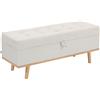 HOMCOM Panca Contenitore da 80L Imbottita con Rivestimento in Tessuto e Gambe in Legno, 118x42x45 cm, Crema | Aosom Italy