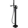 SJQKA Rubinetto Vasca Freestanding Nero Da Bagno Con Doccetta, Per Vasca Da Terra in Ottone (Nero-A)
