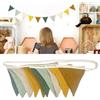 VLYX Bandierine in tessuto, bandierine per bambini, bandierine triangolari in tessuto bifacciale per decorazioni da giardino, tè, matrimoni, feste di compleanno per bambine e bambini (verde Morandi)