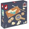 Janod- Dino 87 Dinosaur Dinosauro-87 Accessori-Giocattolo per Bambini-Kit Scavo con Sabbia, Lente e Ossa-Gioco in Legno FSC-dai 4 Anni, J05832, Multicolore