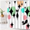LAEDCIITI Tenda da doccia a forma di gatto nero di metà secolo moderna atomica astratta geometrica motivo retrò gattino nero animali anni '50 anni '60 vintage divertente tenda da bagno in tessuto