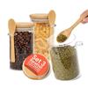 Avilia - Set 3 Barattoli Vetro con Coperchio Ermetico in Legno e Cucchiaio da 500ml, Ideali per Spezie e Zucchero, Facili da Riempire, Riutilizzabili ed Eleganti per Ogni Cucina
