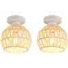 LIGKIN 2 Pezzi Plafoniera Vintage E27 Lampadario Soffitto Industriale Gabbia Metallica e Corda di Carta Lampada da soffitto Retro per Corridoio Salone Cucina Soggiorno, Ø16CM(Bianco)