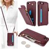 Sailortech Custodia per iPhone 7 Plus in Pelle Portafoglio con porta carte di credito, Cover per iPhone 8 Plus Cellulare Regolabile Collana con slot per carte di credito - Borgogna