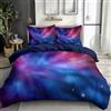 Generic Copripiumino Blu Scuro 200 x 200 cm, Set Copripiumino in Microfibra Nessuno sbiadimento con Cerniera, Reversibile Biancheria da Letto modello Fantasia Luminoso Stelle Nebulosa