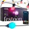 Twinkly Festoon 20 LED RGB, Catena Luminosa con 20 Lampadine LED, Luci Esterno e Interno Multicolore RGB, Compatibile con Alexa, Google Home, Luci Gaming, IP44, Controllata da App, Cavo Nero, 10m