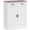 HOMCOM Credenza Moderna 2 Cassetti e Armadietto 2 Ante, Ripiano Interno Regolabile, Bianco e Legno | Aosom Italy