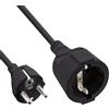 InLine Cavo di prolunga CEE 7/7 per interni, certificato GS con protezione bambini, 230 V, H05VV-F3G1,5, 1 m, nero, 16400