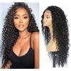 Sapphirewigs Parrucca sintetica riccia nera con pizzo frontale, parrucche ricce da donna, 33 x 2,5 cm, per uso quotidiano, feste, Halloween, resistente al calore, 61 cm