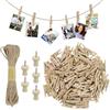 EASYKEENECOM 110 Mollette in Legno Piccole, Mini Fai Da Te, Decorazioni per Foto Con 10 Chiodi e 1 Filo di Iuta Da 10 m, per Confezione Bomboniere (2,5 x 0,7 cm)