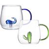 Fenhua Bicchiere per Acqua in Vetro - Bicchiere da 400 Ml con Simpatico Animaletto all'Interno, Bicchieri Trasparenti per caffè, Succhi di Frutta, tè, Latte, Acqua