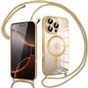Pnakqil Magnetica Cover con Cordino per iPhone 16 Pro Max, Compatibile con Magsafe Ricarica Wireless, Trasparente Placcatura Disegno Custodia con Collana Laccio Tracolla per iPhone 16 Pro Max, Oro