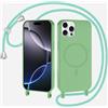 xinyunew Magnetica Cover con Cordino per iPhone 13 Pro Max,[Compatibile con MagSafe], Cover in Silicone, Regolabile Cordino da Collo Nylon Catena Collana Tracolla,Verde Matcha