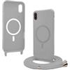 Bigcousin Magnetica Cover con Cordino per iPhone XS Max,[Compatibile con MagSafe], Cover in Silicone, Regolabile Cordino da Collo Nylon Catena Collana Tracolla,Grigio chiaro