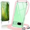 Oelrstfe Cover con Cordino per Google Pixel 8 A, Trasparente Silicone Sottile Morbido Custodia con Regolabile Collana Laccio Tracolla, Antigraffio Antiurto Proteggere Case con Corda, Rosa
