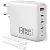 OBLITZON Caricatore USB C 130W, PD100W+QC30W PPS GaN Caricabatterie Rapido Tipo C Alimentatore 4 Porte con Cavo di Ricarica Rapida USB C 100W per MacBook Pro/Air, Dell XPS 15, i-Phone 14/13, iPad, Galaxy S22