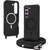 Bigcousin Magnetica Cover con Cordino per Samsung Galaxy S23,[Compatibile con MagSafe], Cover in Silicone, Regolabile Cordino da Collo Nylon Catena Collana Tracolla,Nero