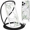 Yoedge Magnetica Cover con Cordino per iPhone 14 Pro Max 6,7 Compatibile con MagSafe, Custodia con Corda Collana Tracolla Laccio, Trasparente TPU Silicone Antiurto Case con Aesthetic Disegni 2-Fiori
