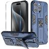 Btstring Cover per iPhone 15 Pro Max con Pellicola Protettiva, Militare Custodia con Stand Supporto Bumper Antiurto Case, TPU+PC Dual Layer Custodia- blu