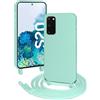 FERLAN Custodia per Samsung Galaxy S20 Cover con Cordino,Menta verde | Custodia con Laccio Collana Tracolla Regolabile Sottile Silicone Morbido TPU Bumper Antiurto AntiGraffio Protettiva Case