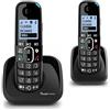 Amplicomms BigTel 1502 Duo Cordless DECT Telefono a Chiave Grande, Due Portatili, Potenziamento Audio, Suonerie Extra Forti, Compatibile con Apparecchi Acustici, Nero