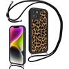Vxinvnoi Cover Cordino per iPhone 13 6,1, Aesthetic Leopardata Disegni Ragazze Custodia con Corda Collana Tracolla Laccio, Sottile Silicone TPU Bumper Antiurto Protettiva Case per iPhone 13, Nero
