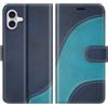 BoxTii Cover per iPhone 16 Plus, Custodia in PU Pelle Portafoglio, Magnetica Flip Cover a Libro con Slot per Schede per iPhone 16 Plus, Blu