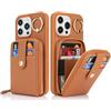 SailorTech Custodia per telefono per iPhone 15 Pro Max Supporto ad anello con cerniera per carta di credito, iPhone 15 Pro Max Custodia in pelle Portafoglio con portacarte per donne-Marrone
