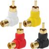 KUOQIY 4 Pezzi Adattatore ad Angolo Retto Placcato Oro, 90 Gradi RCA Maschio a Femmina Adattatore, per Audio Stereo o Video AV, Rossi/Ner/Bianchi/Gialli