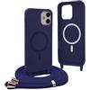 YFSYLL Magnetica Cover per iPhone 12 Mini con Cordino,Compatibile con MagSafe,Silicone Case con Regolabile Cordino da Collo Nylon Catena Collana Tracolla - Blu