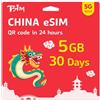 TSIM Cina eSIM 30 Giorni | 5GB Alta Velocità | Attivazione Automatica | Condivisione Hotspot Permessa | Codice QR eSIM via email in 24 ore | Scansiona e usa subito | Solo Dati, No Voce