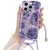 Micoden Cover per iPhone 15 Pro in silicone TPU con collare regolabile con cornice ondulata Ricci/Floreali colorati Custodia carina antiurto con cordino da collo per iPhone 15 Pro, viola