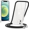 Coiwxmoi Cover con Cordino per iPhone 12 6,1, Trasparente Custodia con Laccio Tracolla Cellulare Girocollo Collana Morbido Silicone TPU Antiurto AntiGraffio Protettiva Case per iPhone 12, Nero