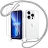 Votvloay Cover Cordino per iPhone 13 Pro Max 6,7 con 2 x Pellicola Protettiva Vetro Temperato, Trasparente Custodia con Laccio Tracolla Corda, Sottile TPU Silicone PC Antiurto Case, Grigio