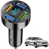 Generico 1/5 Pezzi Adattatore Per Caricabatterie Da Auto USB C - 4 Porte 66 W PD QC3.0 Caricabatterie Rapido USB Per Auto In Metallo Con Voltmetro | Caricabatterie Per Telefono Da Auto Adattatore Per Accendisi