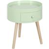 HOMCOM Tavolino - comodino - comodino rotondo - tavolino design scandinavo fine divano con cassetto gambe affusolate inclinate verde legno massiccio