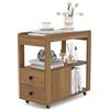 GIANTEX Tavolino da divano, contenitore con 2 cassetti e scaffali aperti, supporto per stampante con ruote, comodino, sottile, per ufficio, 65 x 30 x 62 cm (marrone)