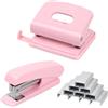WEIWUXIAN Set di Cucitrice e Perforatrice, Pinzatrice con 1000 Punti Metallici, Pinzatrici a 2 Fori in Metallo, per Scuole, Ufficio, Studio, Casa (Rosa)