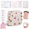 Playexen Porta Assorbenti da Borsa Set con Prodotti Mestruazioni Regalo Ragazza Adolescenti Sacchetti Bustina Portaassorbenti Salvaslip Cotone Piccola Pochette Porta-assorbenti Interni Donna(Ciliegie-Beige)